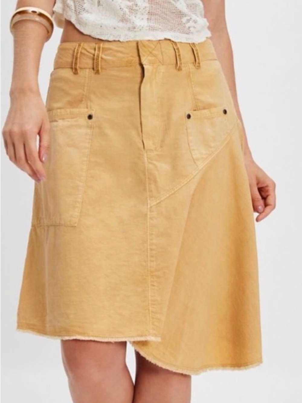 Free People Sahara midi Asymmetrical Skirt in Sandy tan